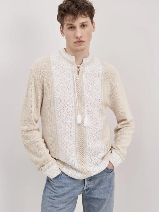 S-5XL Modern Knitted White Vyshyvanka for Men in White