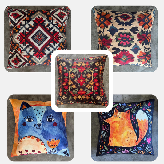 Velvet Decorative Pillow Case with Ethnic Ukrainian Print 5 Designs