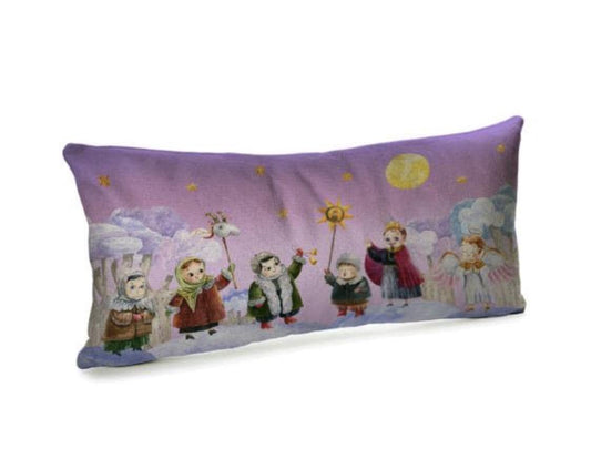 New Year Christmas Decorative Velvet Pillow with Ukrainian Print