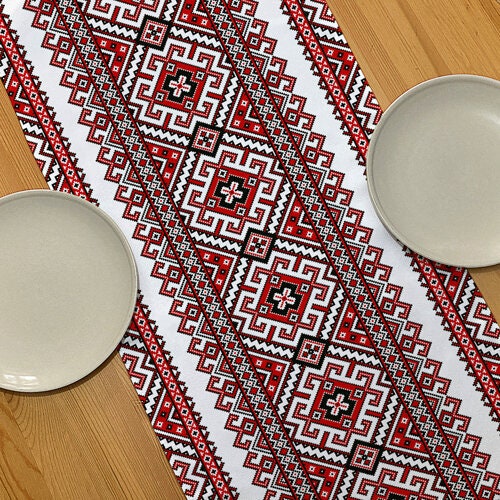 Table Runner with Traditional Ukrainian Motif Available in 2 Colors