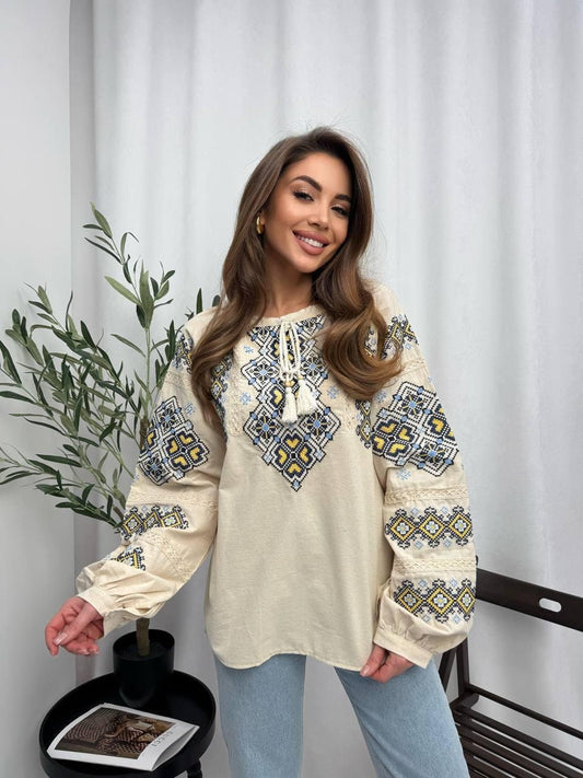 Stunning Modern Ukrainian Vyshyvanka blouse with Oversize Design and Rich Embroidery