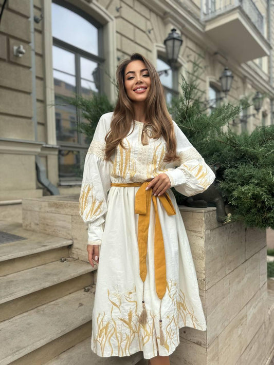 Embroidered Ukrainian Summer Oversize Dress with Flower Embroidery