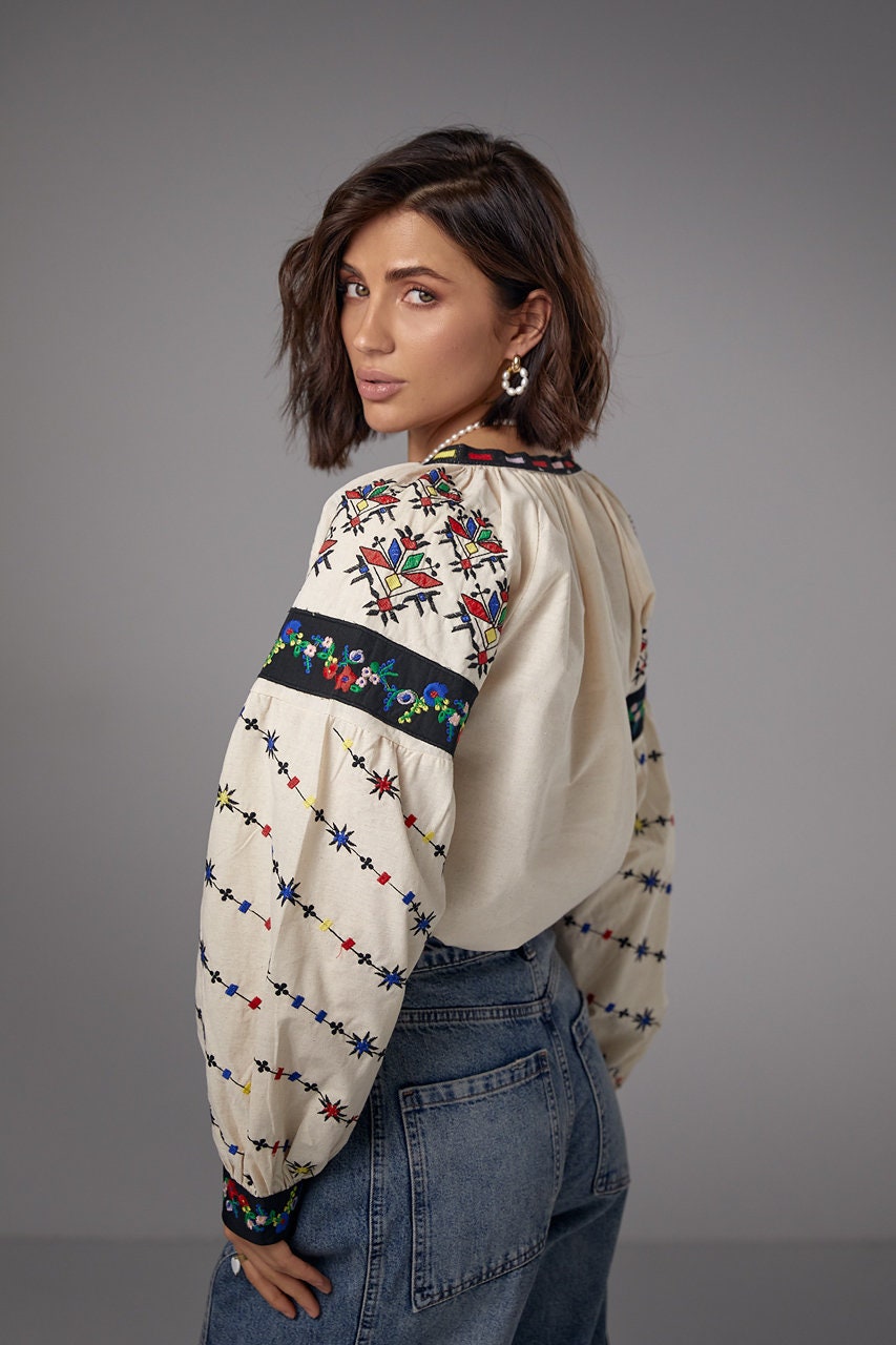 Elegant Bohemian Blouse with Flower Embroidery Timeless Elegance with Ukrainian Heritage