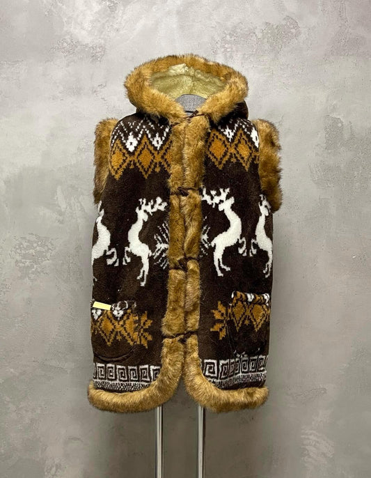 Traditional Carpathian Unisex Merino Wool Vest with Hood Made in Ukraine