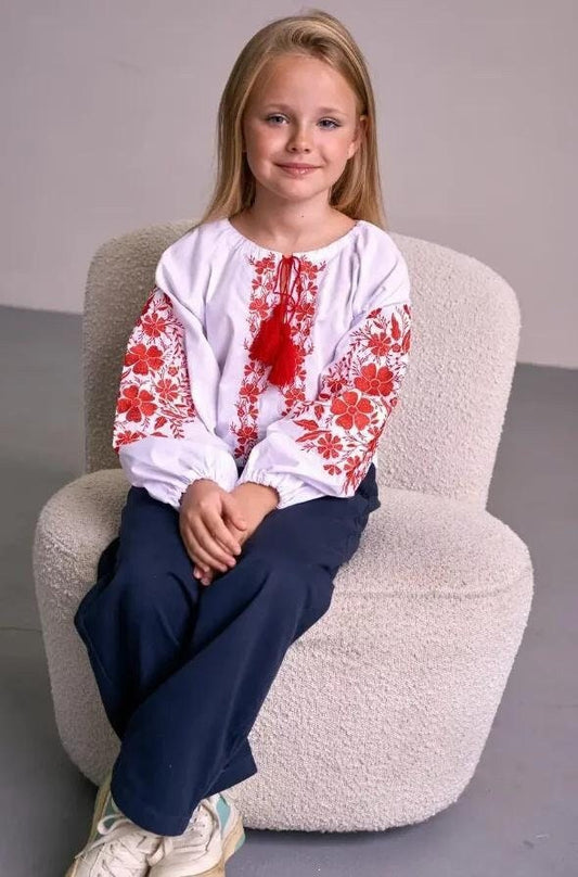 Stunning Floral Embroidered Ukrainian Vyshyvanka Blouse for Girls