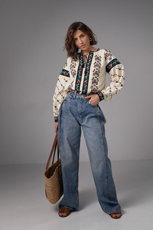Elegant Bohemian Blouse with Flower Embroidery Timeless Elegance with Ukrainian Heritage