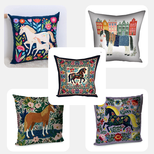 Velvet Horse Motif Decorative Pillowcase – Folk-Inspired Design for the Year of the Horse