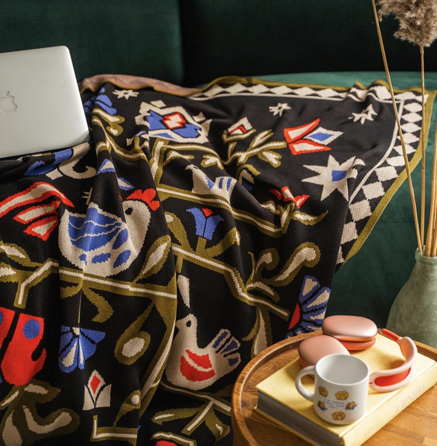 Modern Black Ukrainian Throw Blanket Ukrainian Folk Home Decor