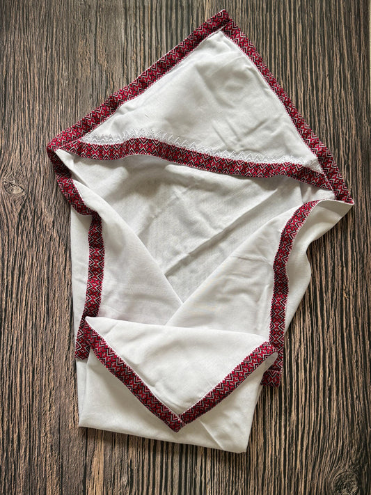 Traditional Red and White Ukrainian Kryzmo for Christening – A Cherished Keepsake