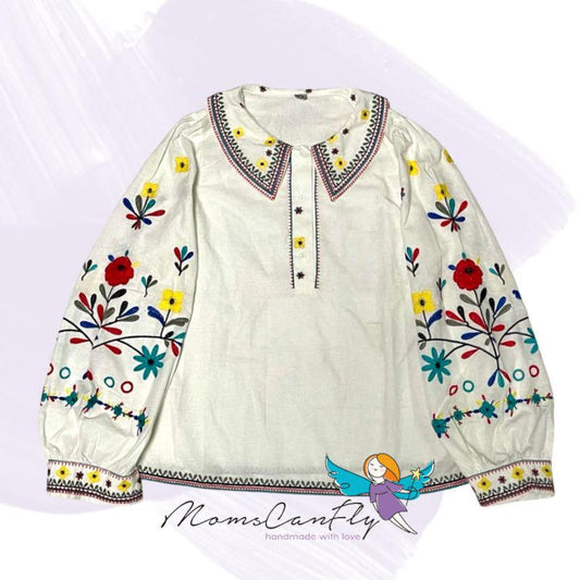 Bohemian Style Embroidered Blouse Summer Cotton Blend Top