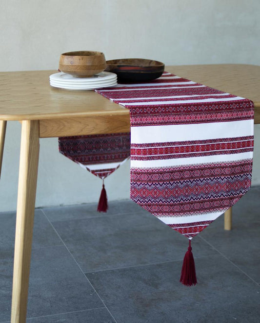Red Table Runner with Traditional Ukrainian Motif