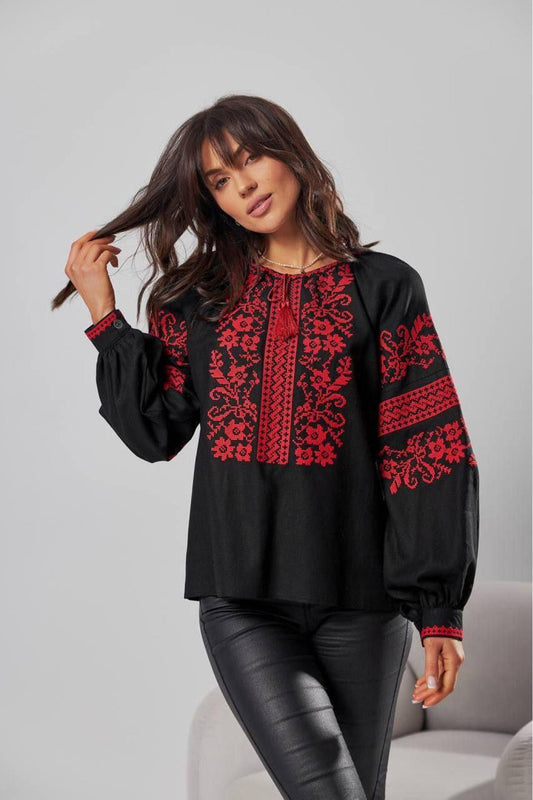 Gorgeous Ukrainian Black Embroidered Vushyvanka Blouse