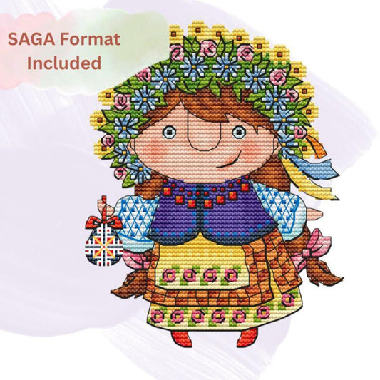 Ukrainian Girl in Flower Headband Cross Stitch Pattern