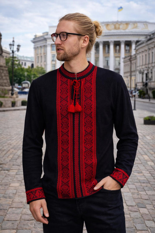 S-4XL Modern Black Knit Summer Ukrainian Shirt for Men