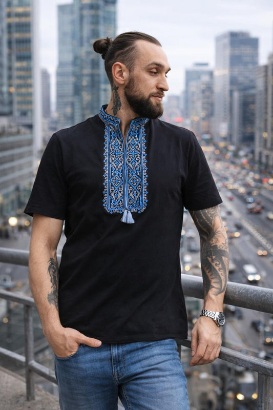 S-3XL Ukrainian T-Shirt Vyshyvanka Silver Embroidery