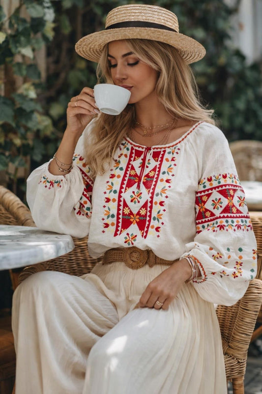 Chic Resort-Ready Vyshyvanka Blouse with Embroidery