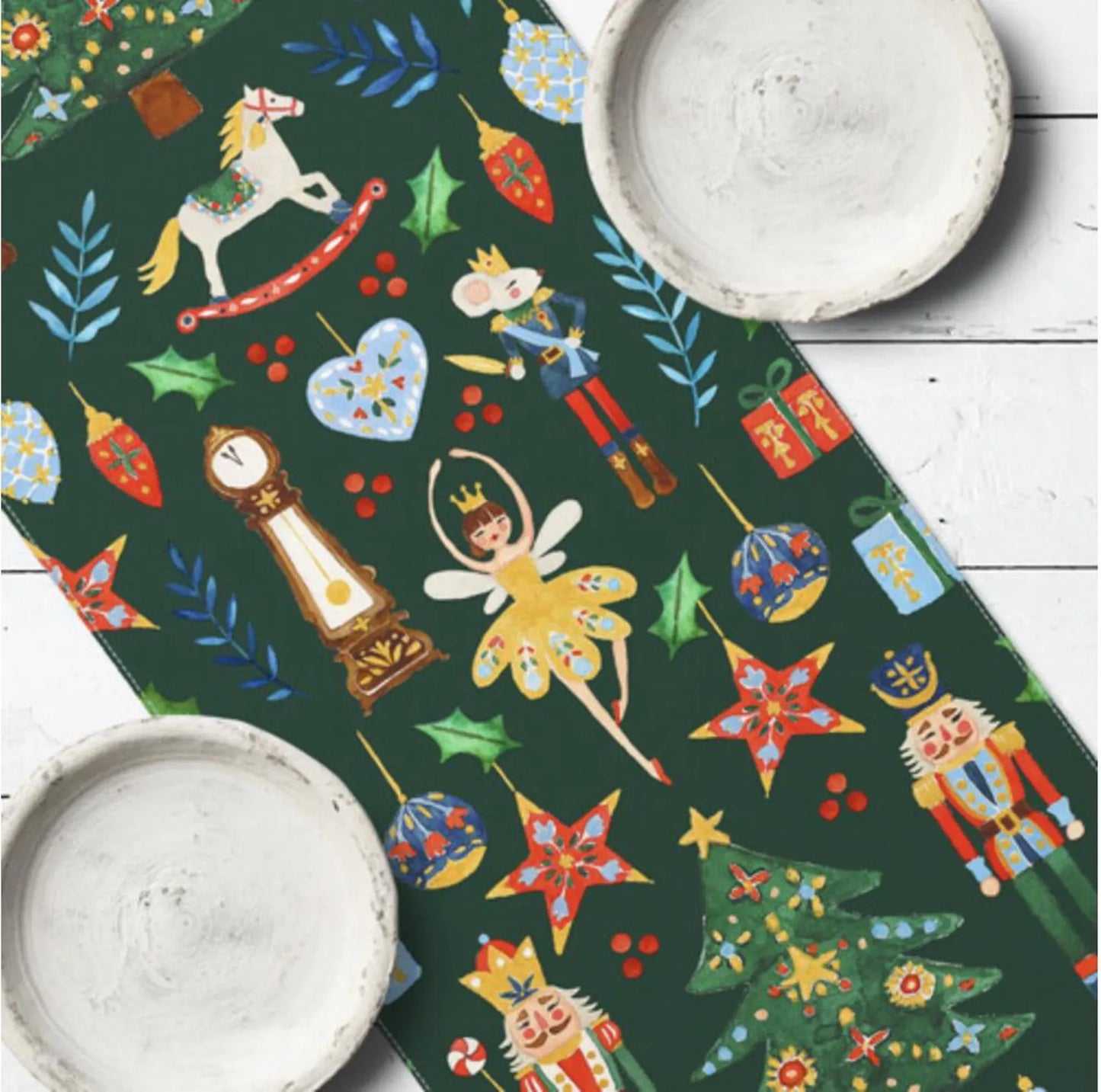 Joyful New Year Kitchen Table Runner with Nutcracker