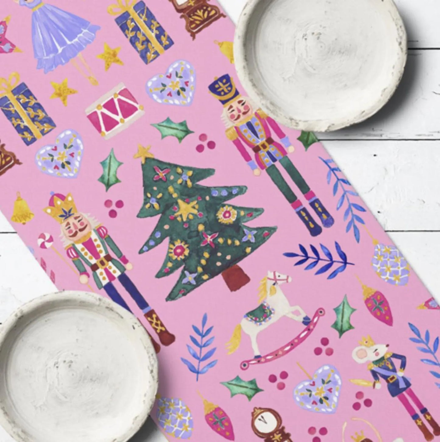 Nutcracker Christmas Table Runner Pink