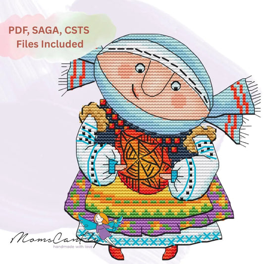 Ukrainian Girl Pattern with Easter Egg Cross Stitch PDF
