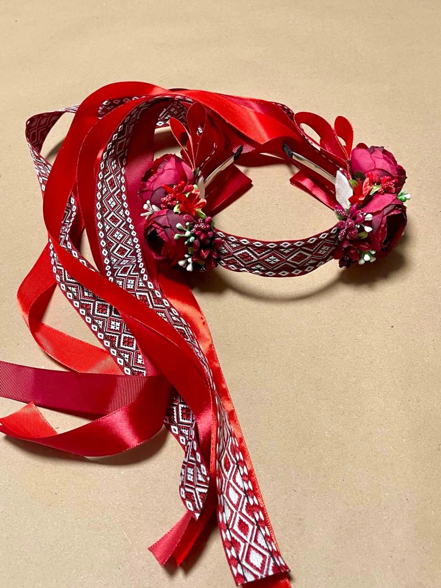 Artisan Ukrainian Floral Headband with Ribbons – Fits Children and Adults
