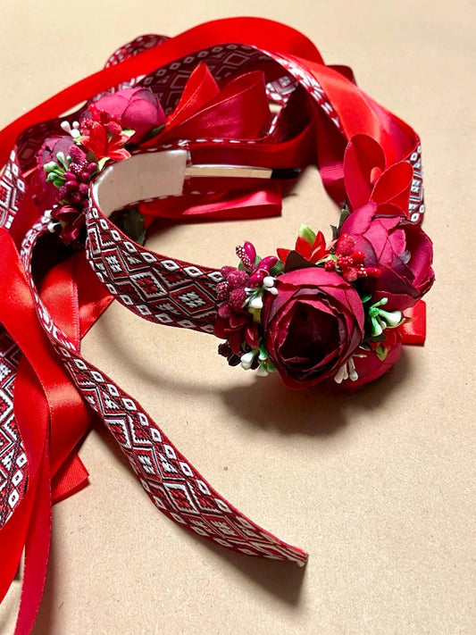 Artisan Ukrainian Floral Headband with Ribbons – Fits Children and Adults
