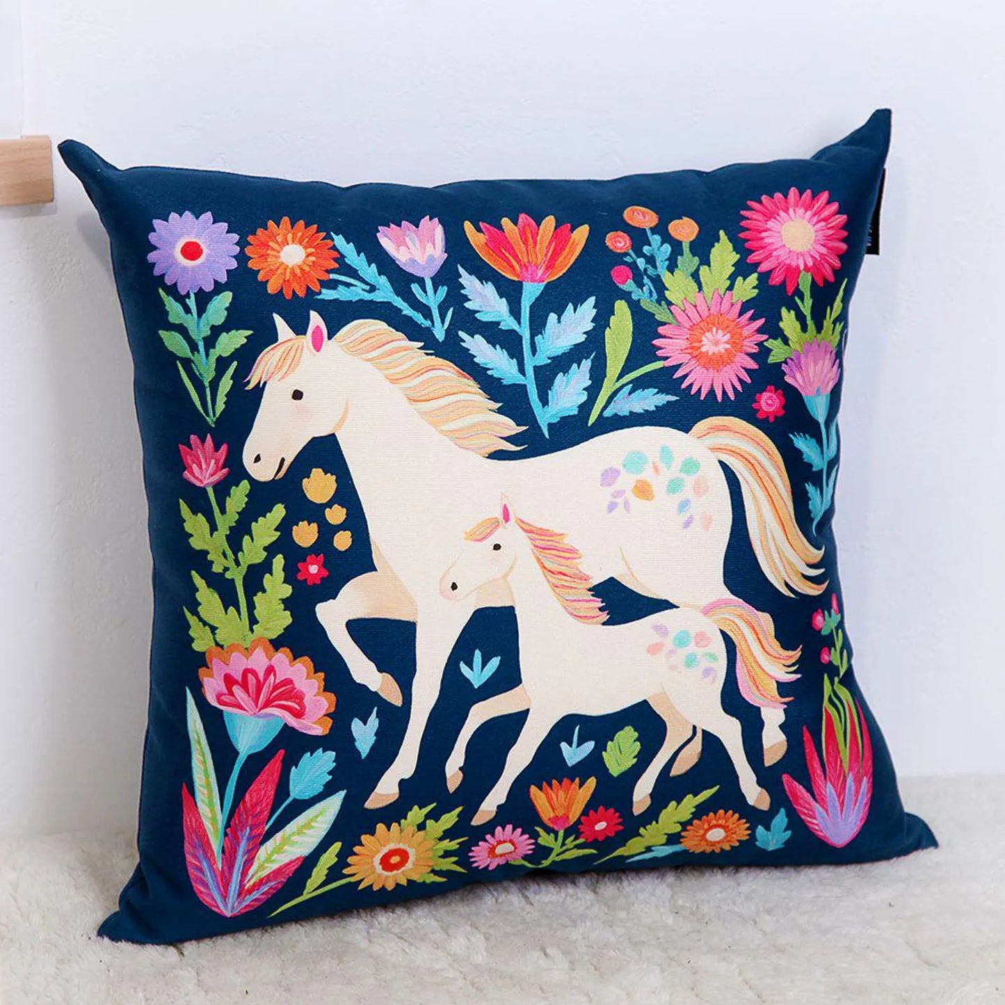 Velvet Horse Motif Decorative Pillowcase – Folk-Inspired Design for the Year of the Horse