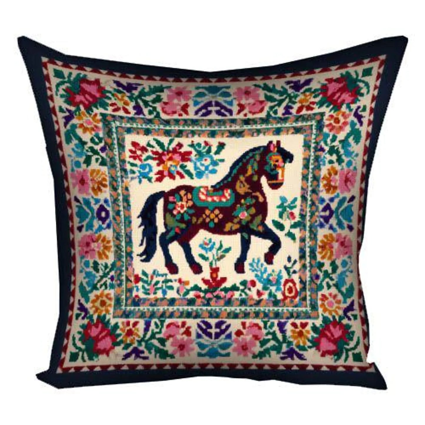 Velvet Horse Motif Decorative Pillowcase – Folk-Inspired Design for the Year of the Horse