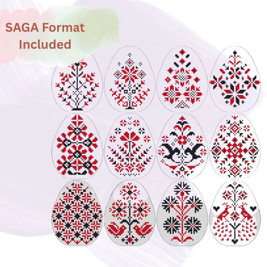 Ukrainian Pysanka Easter Egg Embroidery Pattern Set – Traditional Red and Black Folk Motifs