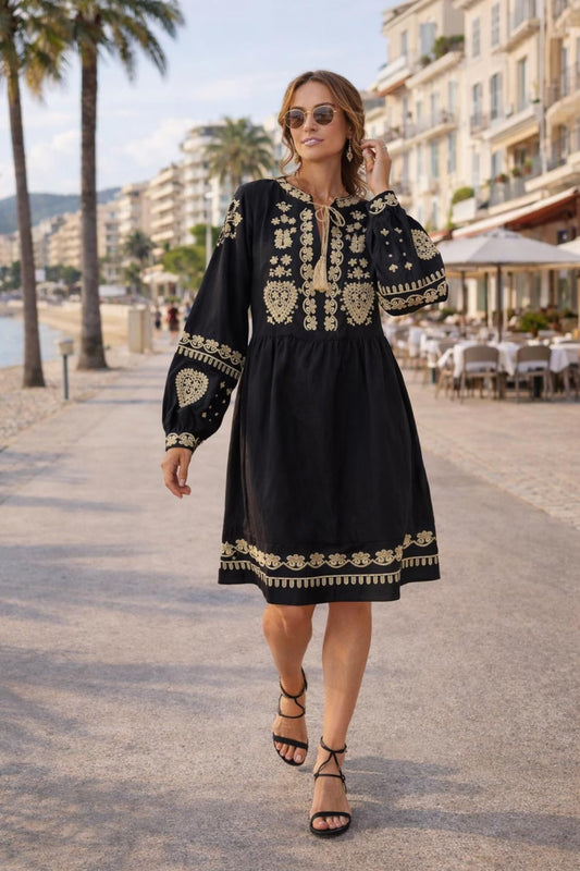 Stylish Embroidered Oversize  Black Summer Boho Vyshyvanka Dress