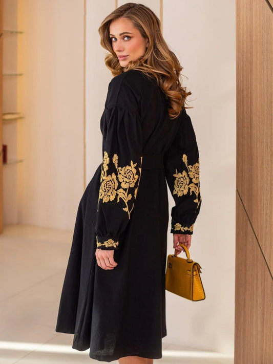 Statement Black Tunic Dress with Gold Embroidery