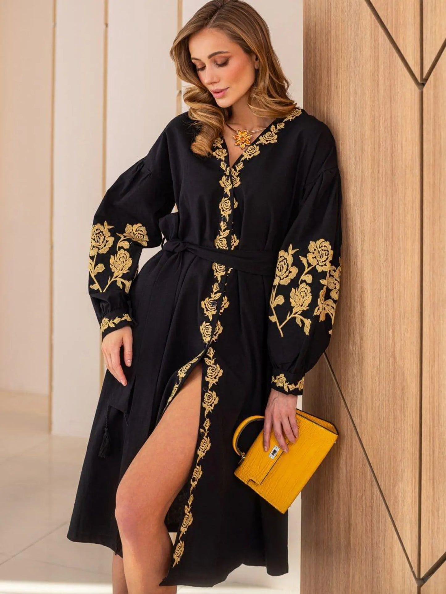 Statement Black Tunic Dress with Gold Embroidery