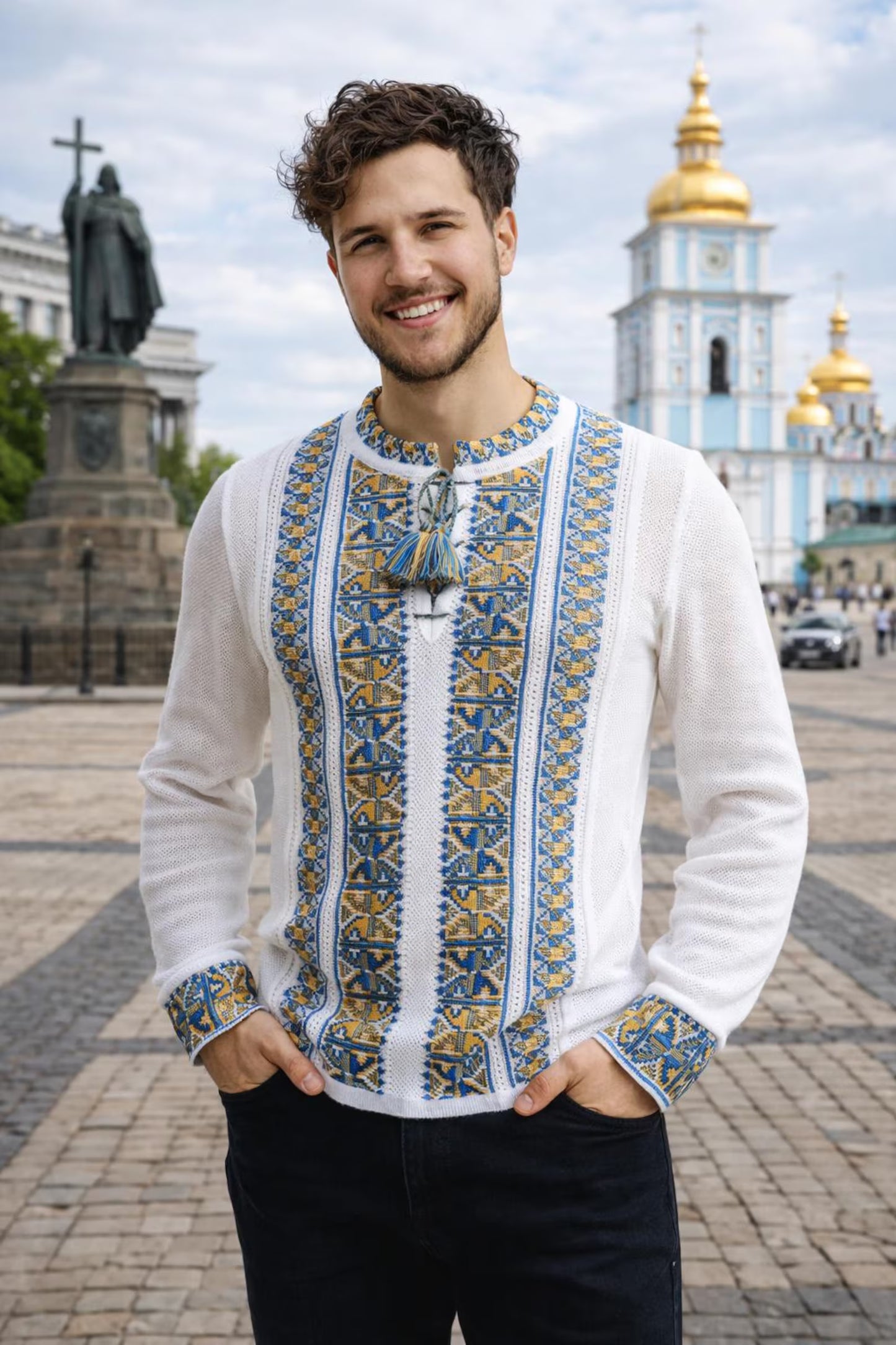 XS-4XL Summer Crochet Knit Ukrainian Vyshyvanka Shirt for Men with Tryzub