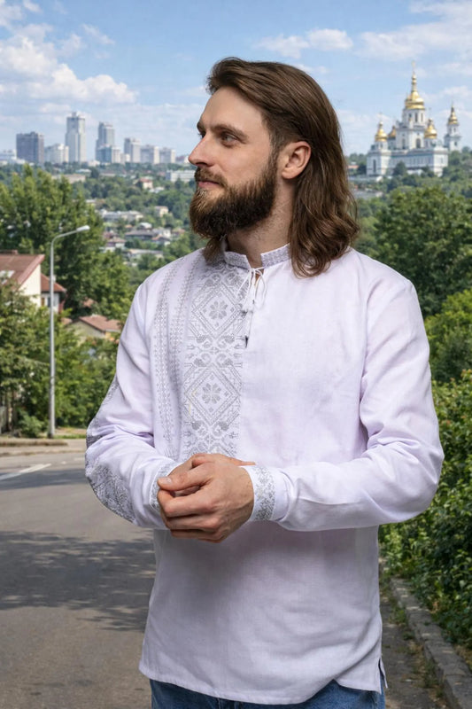 XS-4XL White Embriodered Vyshyvanka for Men