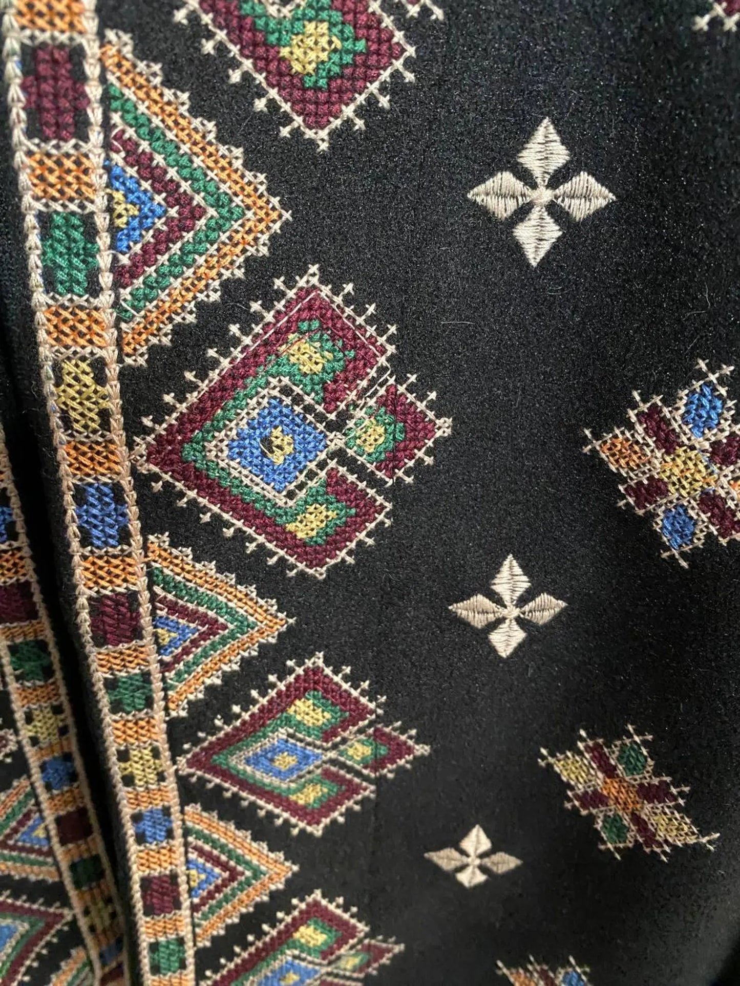 Bohemian Open-Front Vyshyvanka Jacket with Geometric Embroidery