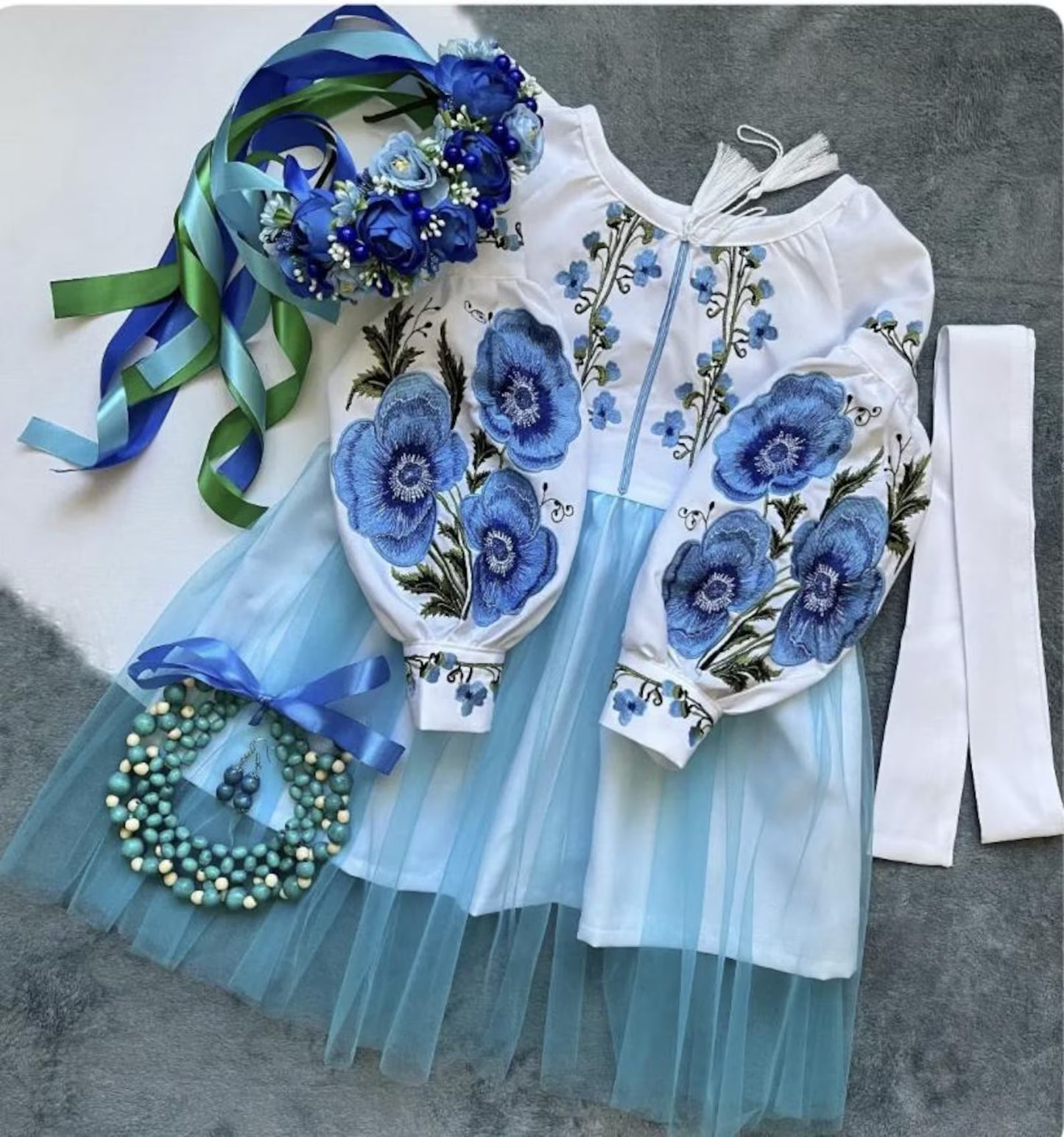 Beautiful Blue Ukrainian Vyshyvanka Dress for Girls