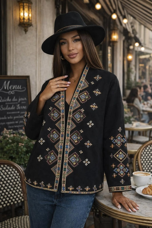 Boho Vyshyvanka Jacket with Geometric Embroidery
