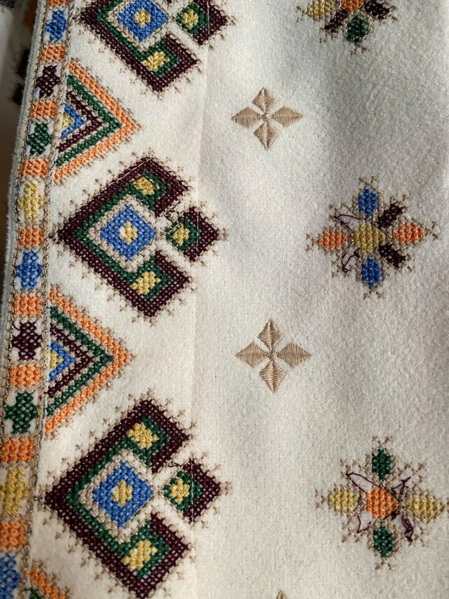 Bohemian Open-Front Vyshyvanka Jacket with Geometric Embroidery