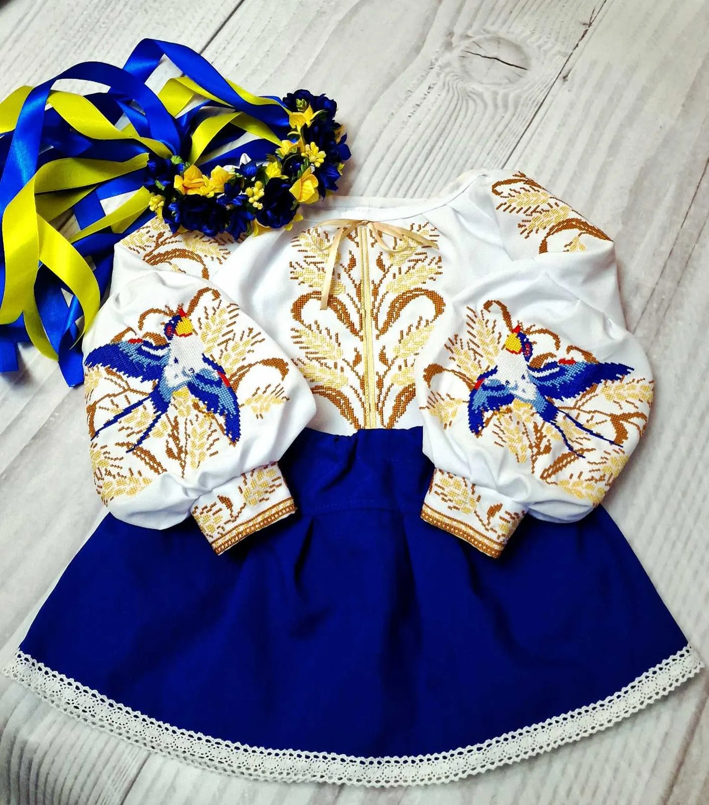 National Traditional Ukrainian Folk Costume for Girls in Blue Yellow