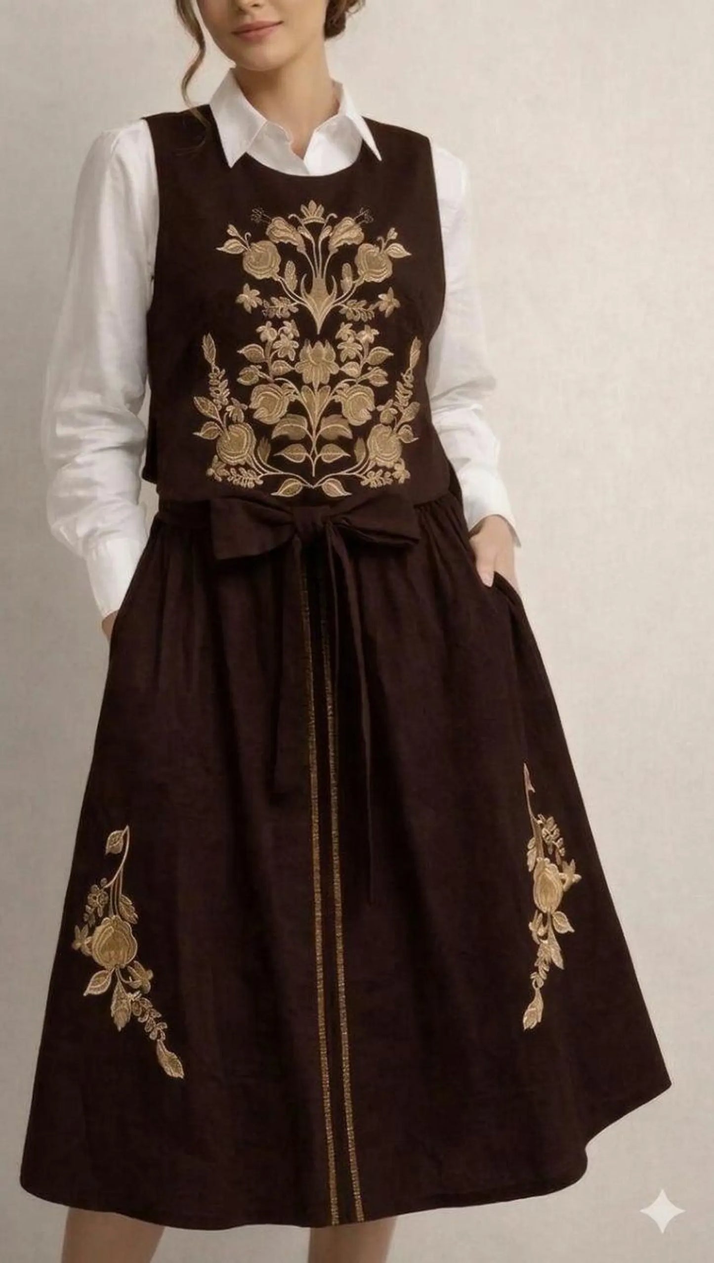 Elegant Black Embroidered Floral Ukrainian Folk Vest Manishka