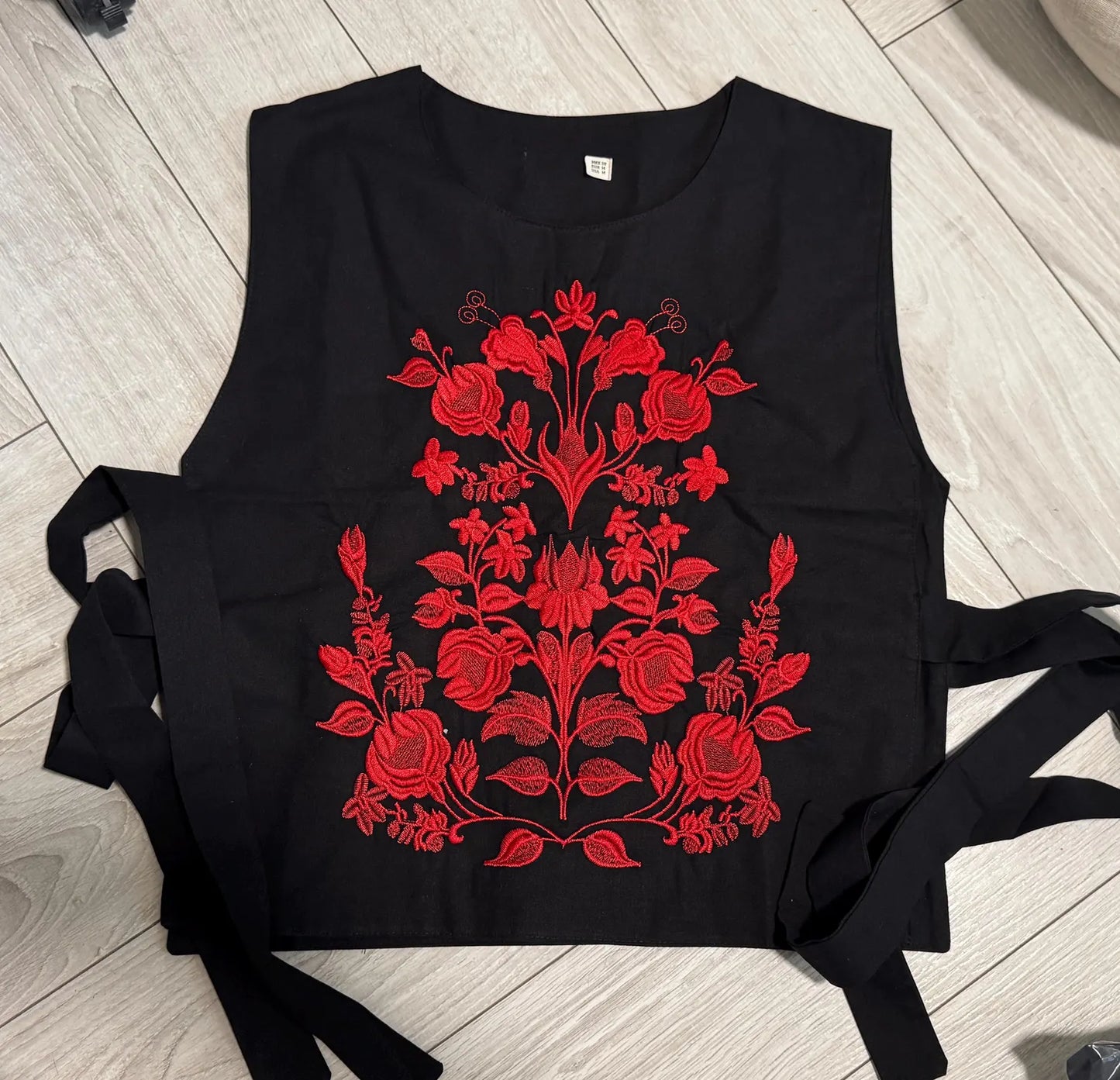 Elegant Black Embroidered Floral Ukrainian Folk Vest Manishka