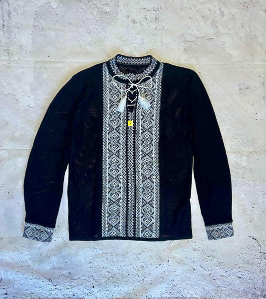S-4XL Modern Knit Black Boho Shirt – Sophisticated Style and Comfort