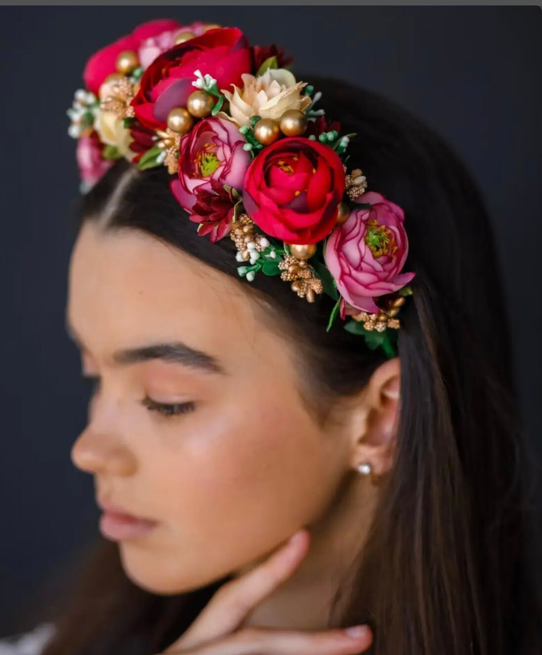 Luxury Ukrainian Floral Crown Handcrafted Flower Headpiece for Weddings or Special Occasions