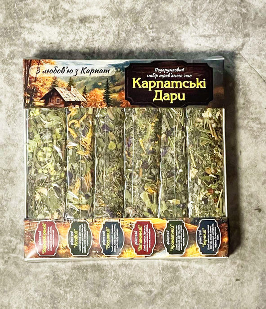 Gift Set - 6 Blends of Traditional Organic Ukrainian Tea Gathered in Carpathians