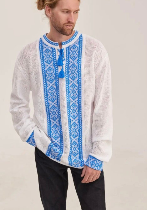 S-4XL Modern Boho Knitted Summer Vyshyvanka Shirt for Men