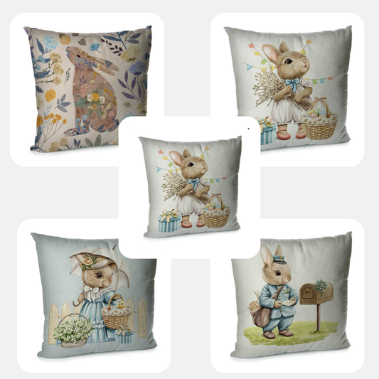 Elegant Velvet Decorative Pillow Case with Spring Bunny Motiffs