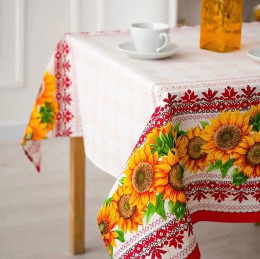 Bright Ukrainian Tablecloth with Sunflower Print