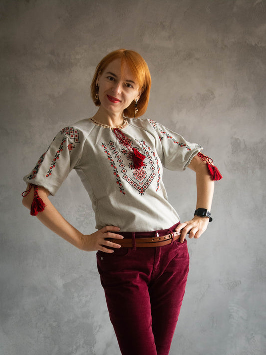 XXS-6XL Elegant Vyshyvanka for Women with Red Embroidery