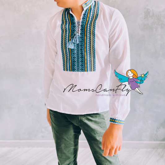 XXS-7XL Blue Embriodered Traditional Ukrainian Shirt for Men