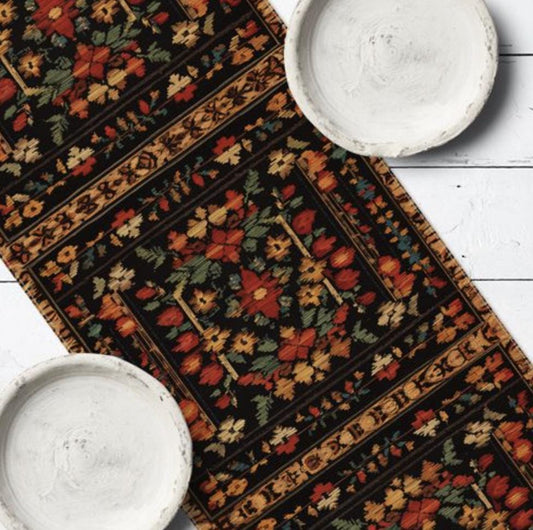 Joyful Kitchen Table Runner with Ukrainian Motif