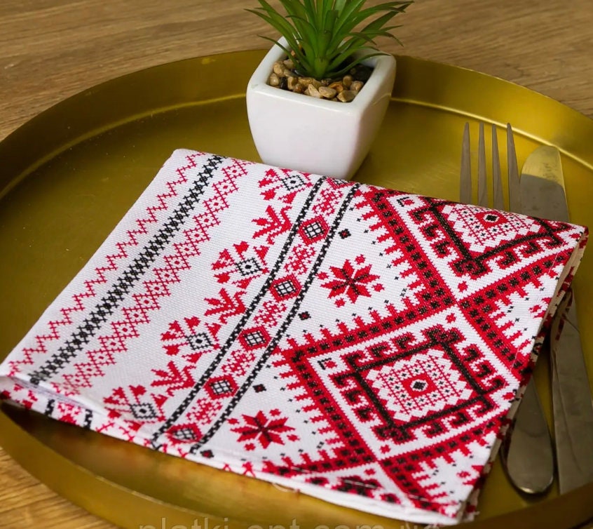 Modern Ukrainian Table Napkins Set - Ukrainian Home Decor with Traditional Motif